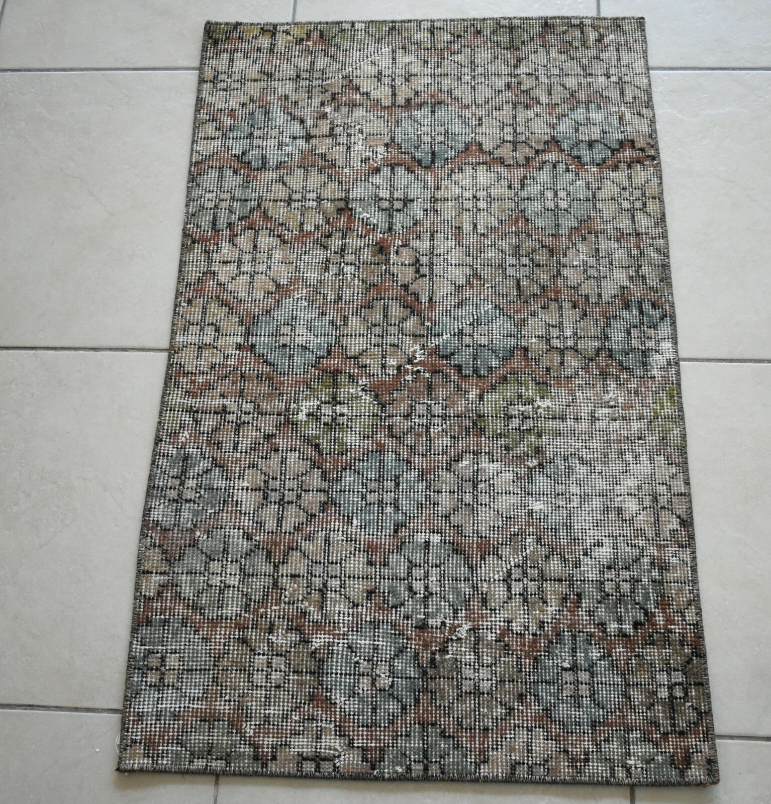 Vintage Runner 3.2x2 ft Small Turkish Runner Anatolian Floor Runner Rug R20