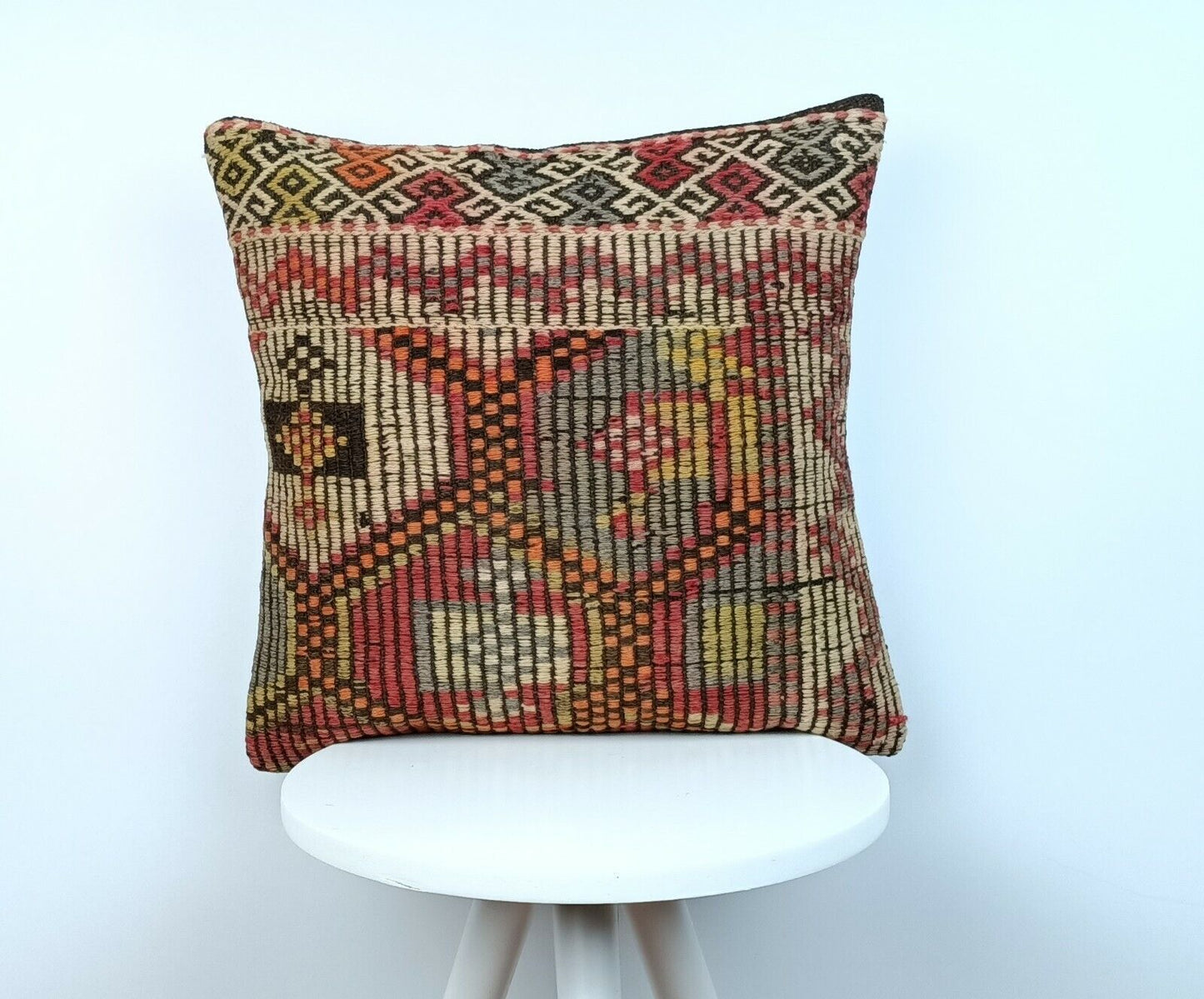 Kilim Pillow Cover 16x16 Handmade Vintage Wool Lumbar Tribal Ethnic Cushion E150