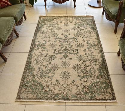 Handmade Vintage Oushak Runner 3.6 x 6.4 ft  Accent Beige Green Area Rug C22