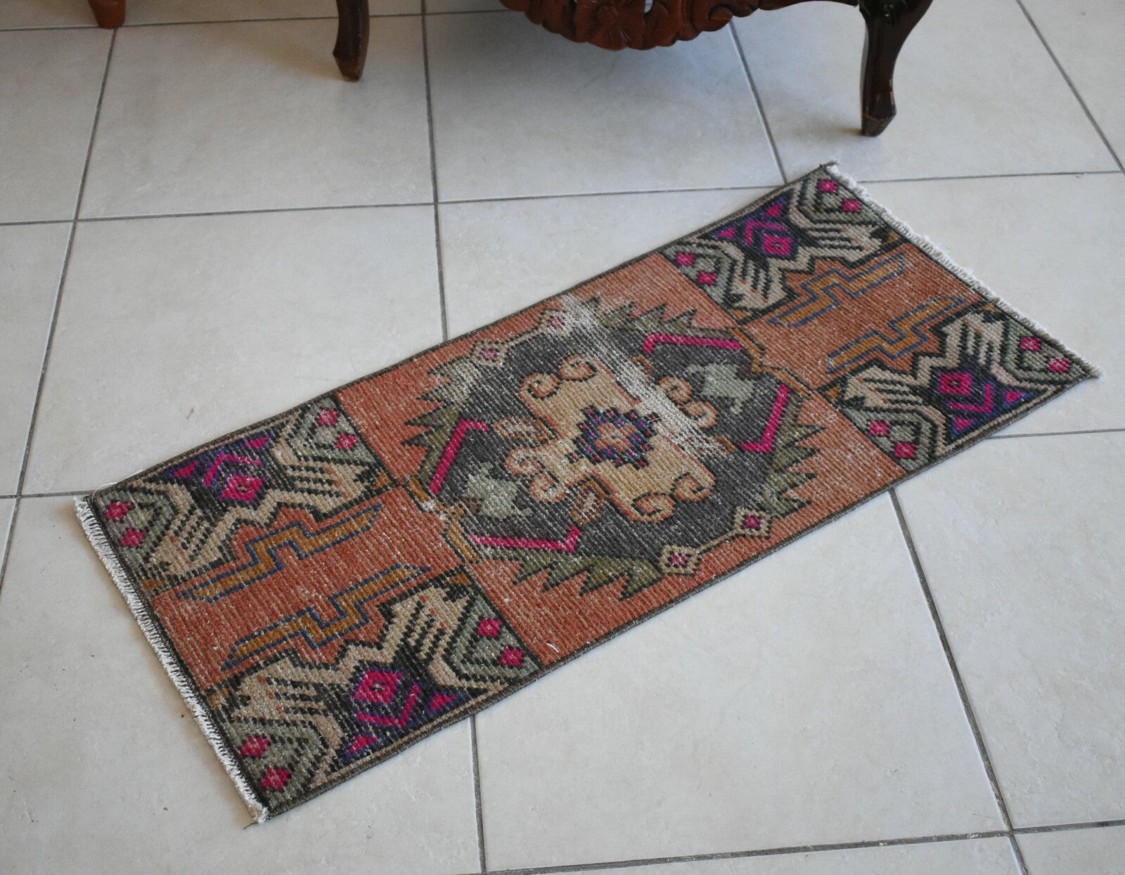 Oushak Runner 3.1x1.3 ft Vintage Turkish Rug Small Runner Anatolian Rug Y10