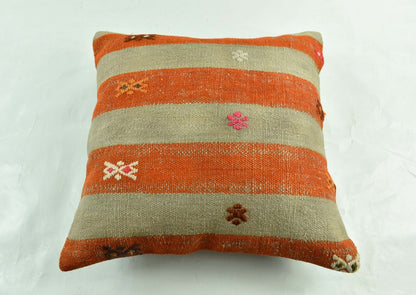 18"x18" Kilim Pillow Cover  Handmade Turkish Vintage Cushion Tribal Lumbar 3050