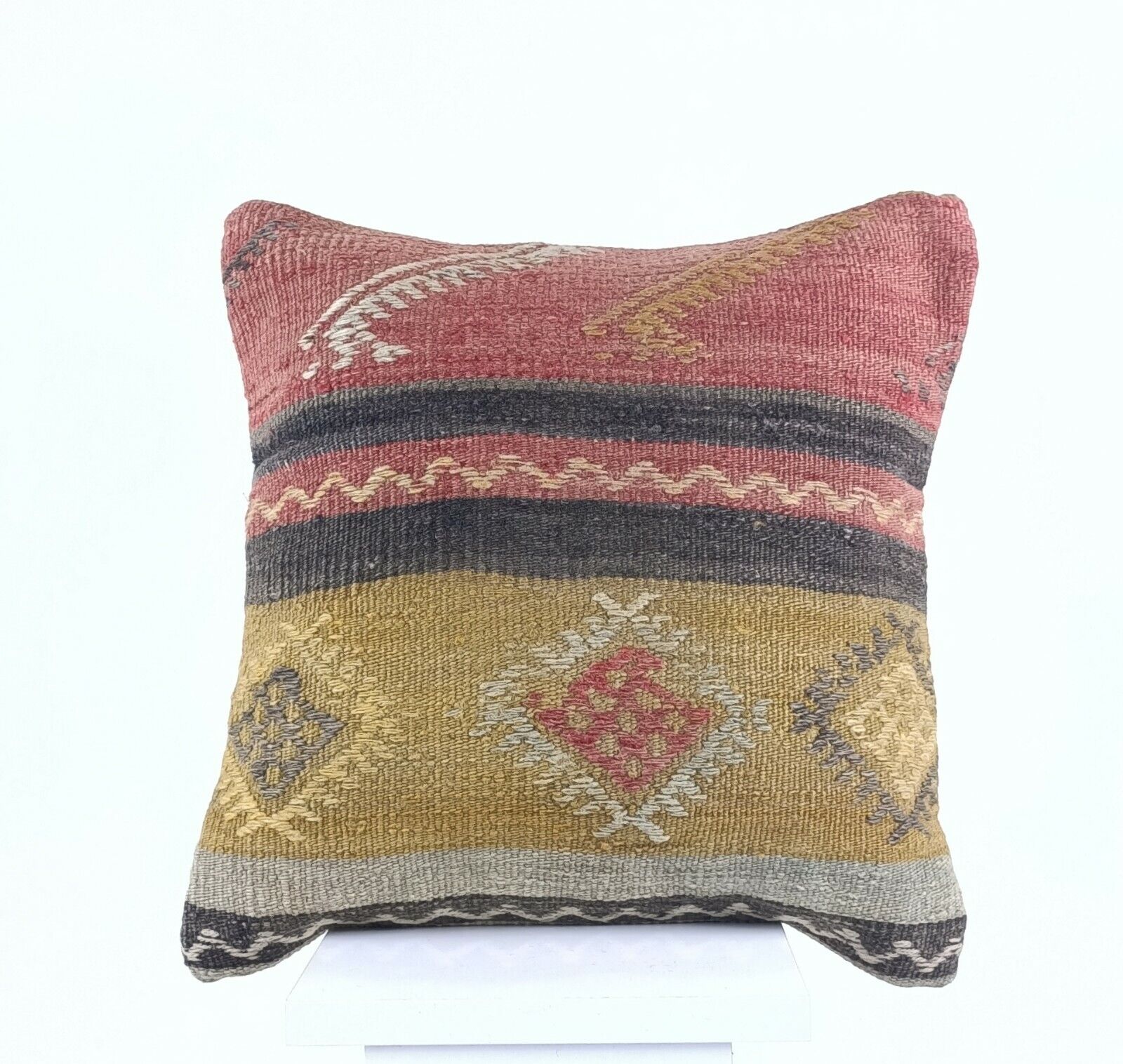 Handmade Turkish Kilim Pillow Cover 16x16 Ethnic Oushak Wool Throw Cushion  A488