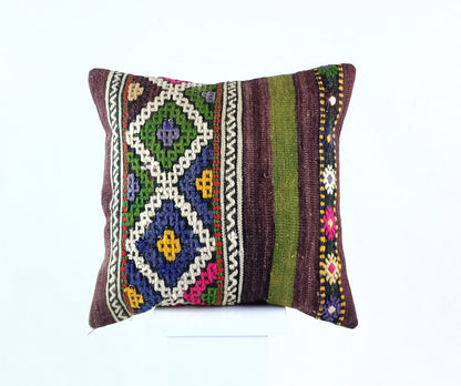 18"x18" Kilim Pillow Cover  Handmade Turkish Vintage Cushion Tribal Lumbar 1837
