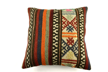 18x18 Kilim Pillow Cover Handknotten Vintage Pillow Oushak Kilim Pillow  A2855