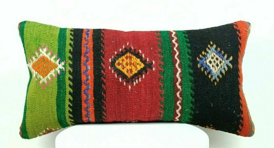 12x24 Kilim Pillow Cover Handmade Turkish Oushak Rug Boho Lumbar Cushion  E422