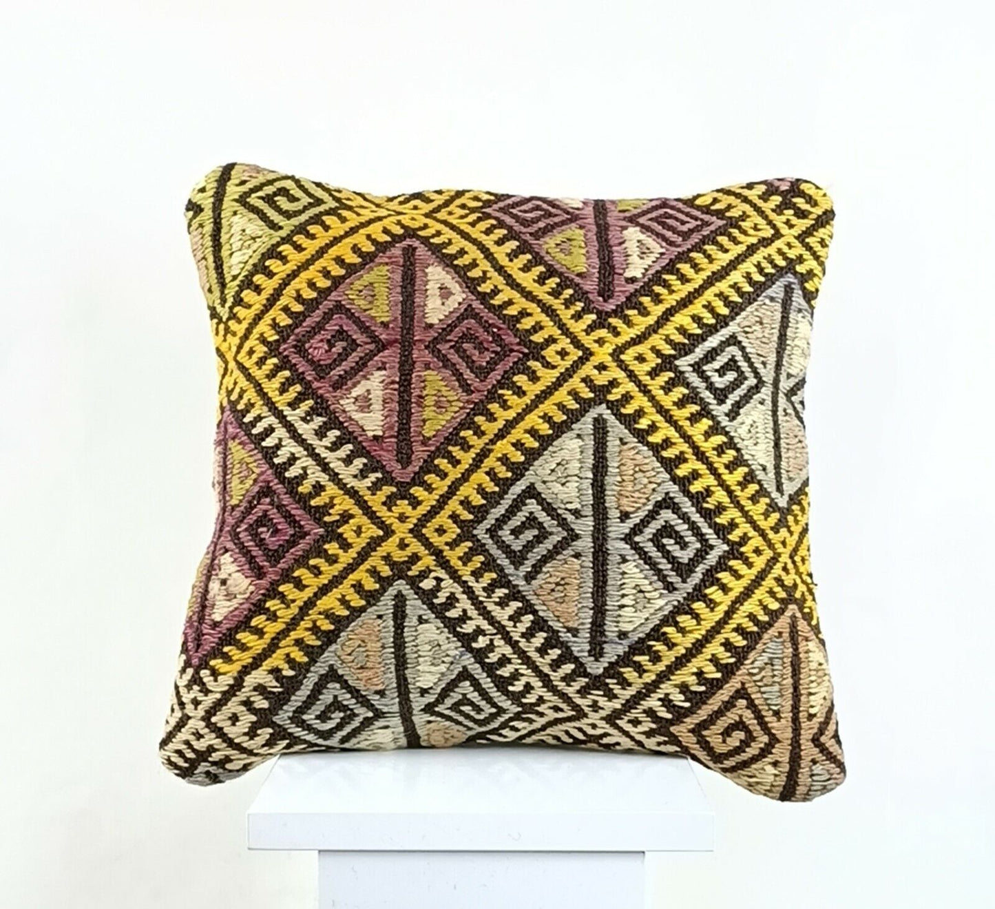 14x14 Kilim Cushion Cover Turkish Ottoman Boho Rustic Throw Pillow Case A1305