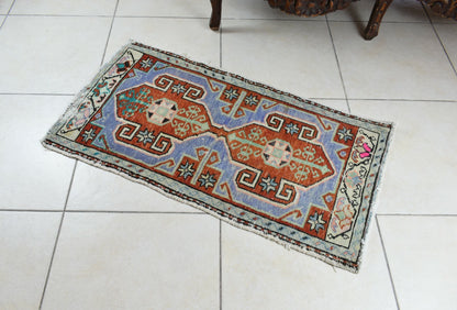 Turkish Runner 3.1x1.7 ft Vintage Small Rug Oushak Runner Anatolian Mini Rug Y69