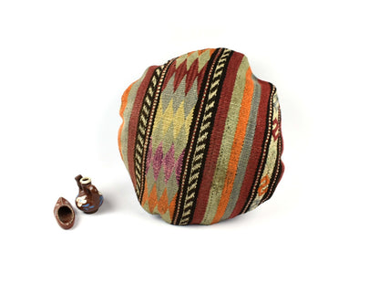 Kilim Round Pillow Cover 18" in Tribal Vintage Turkish Carpet Round Cushion 4942