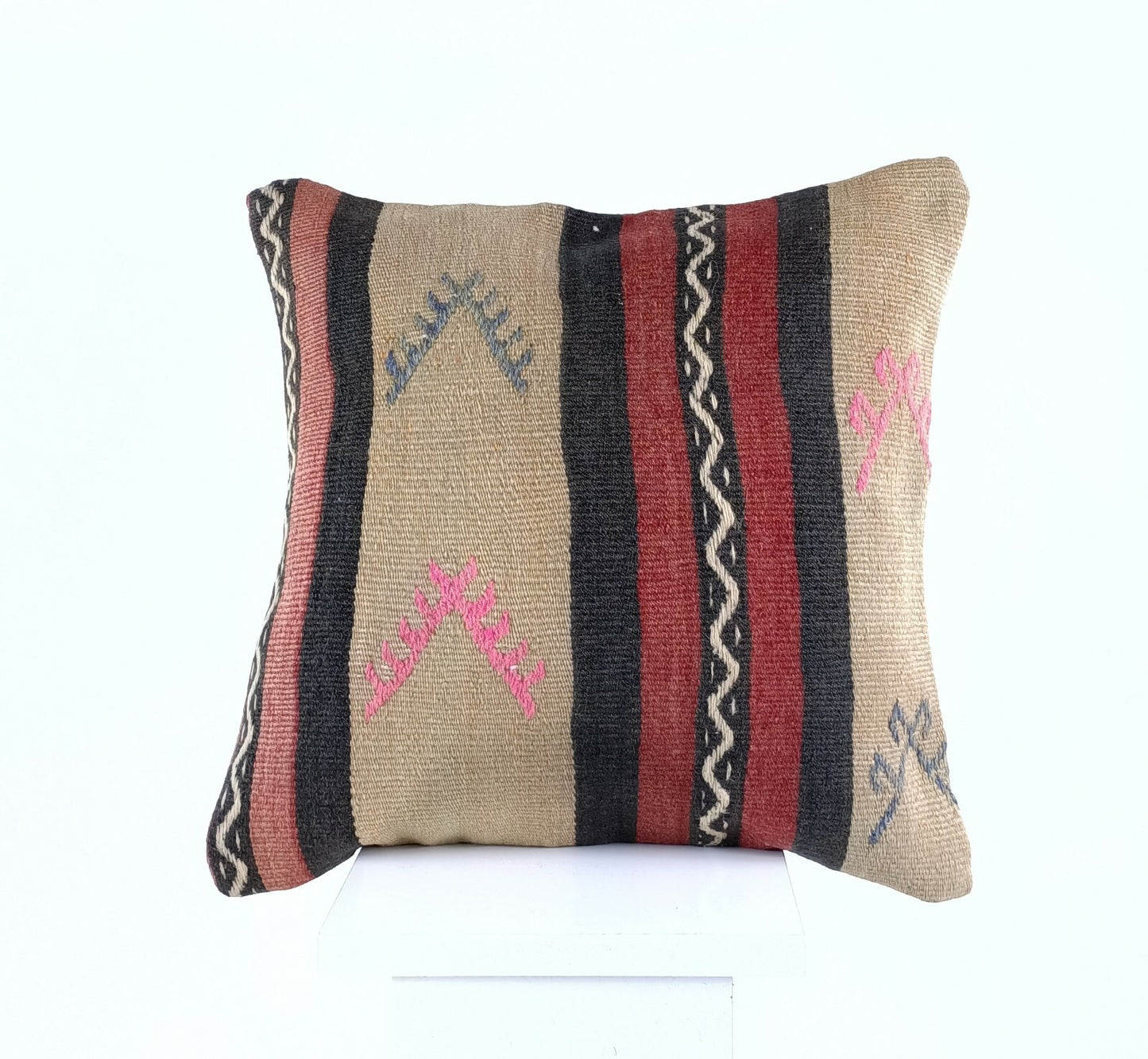 Turkish Handmade Kilim Pillow Cover 16x16 Home Decorative Wool Throw Lumbar A625