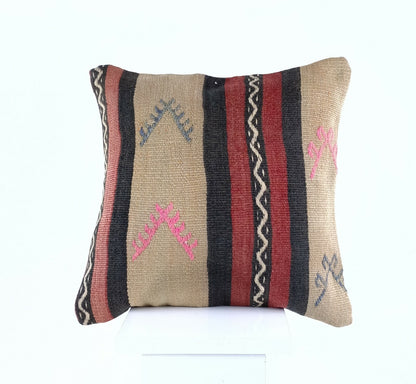 Turkish Handmade Kilim Pillow Cover 16x16 Home Decorative Wool Throw Lumbar A625