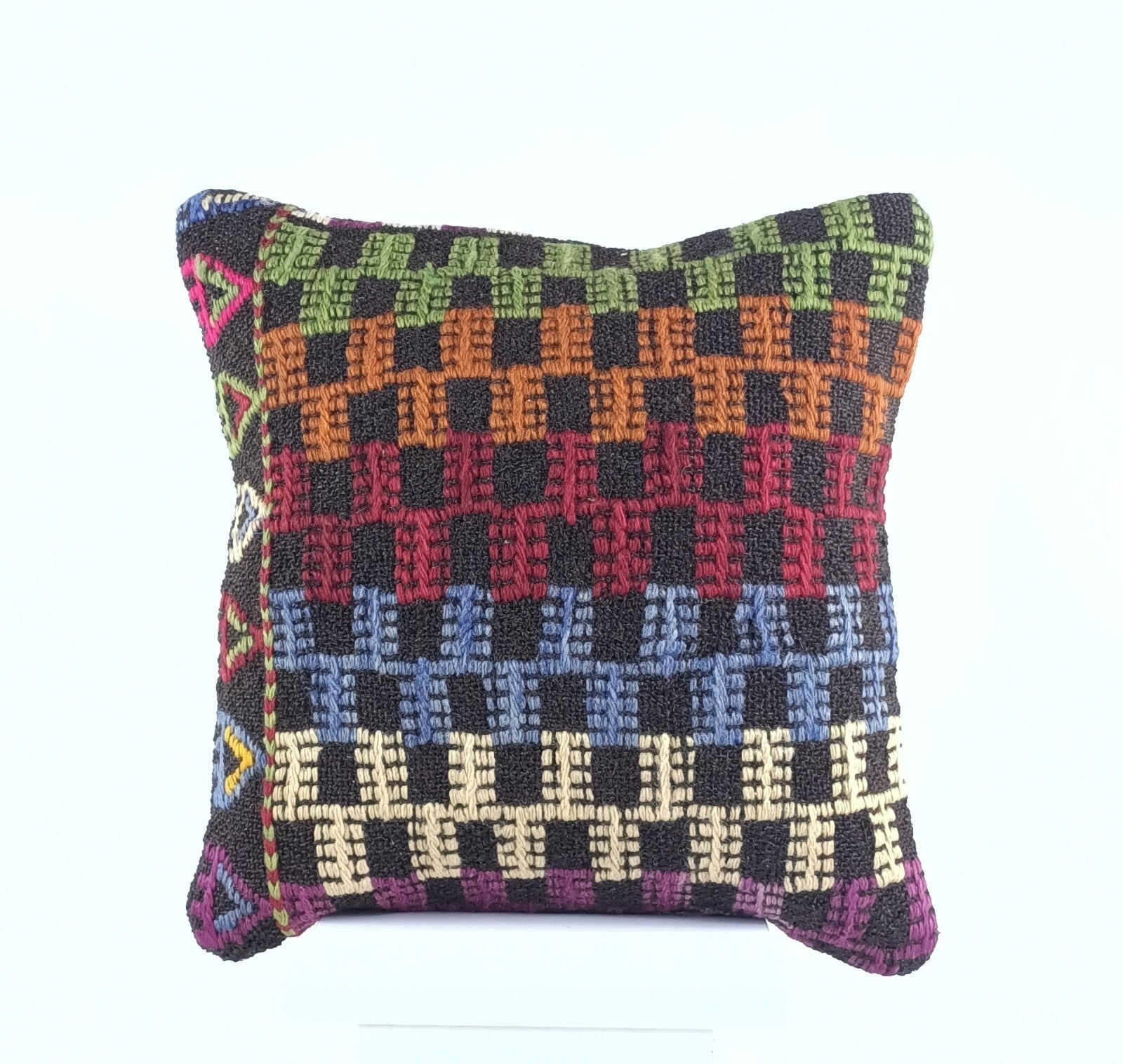  Turkish Kilim Pillow Cover 16x16 Home Decorative Wool Handmade Rug Cushion A501