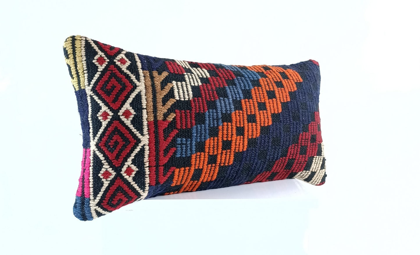 Handmade Turkish Kilim Pillow Cover 12x24 Ethnic Boho Sofa Lumbar Cushion E1004