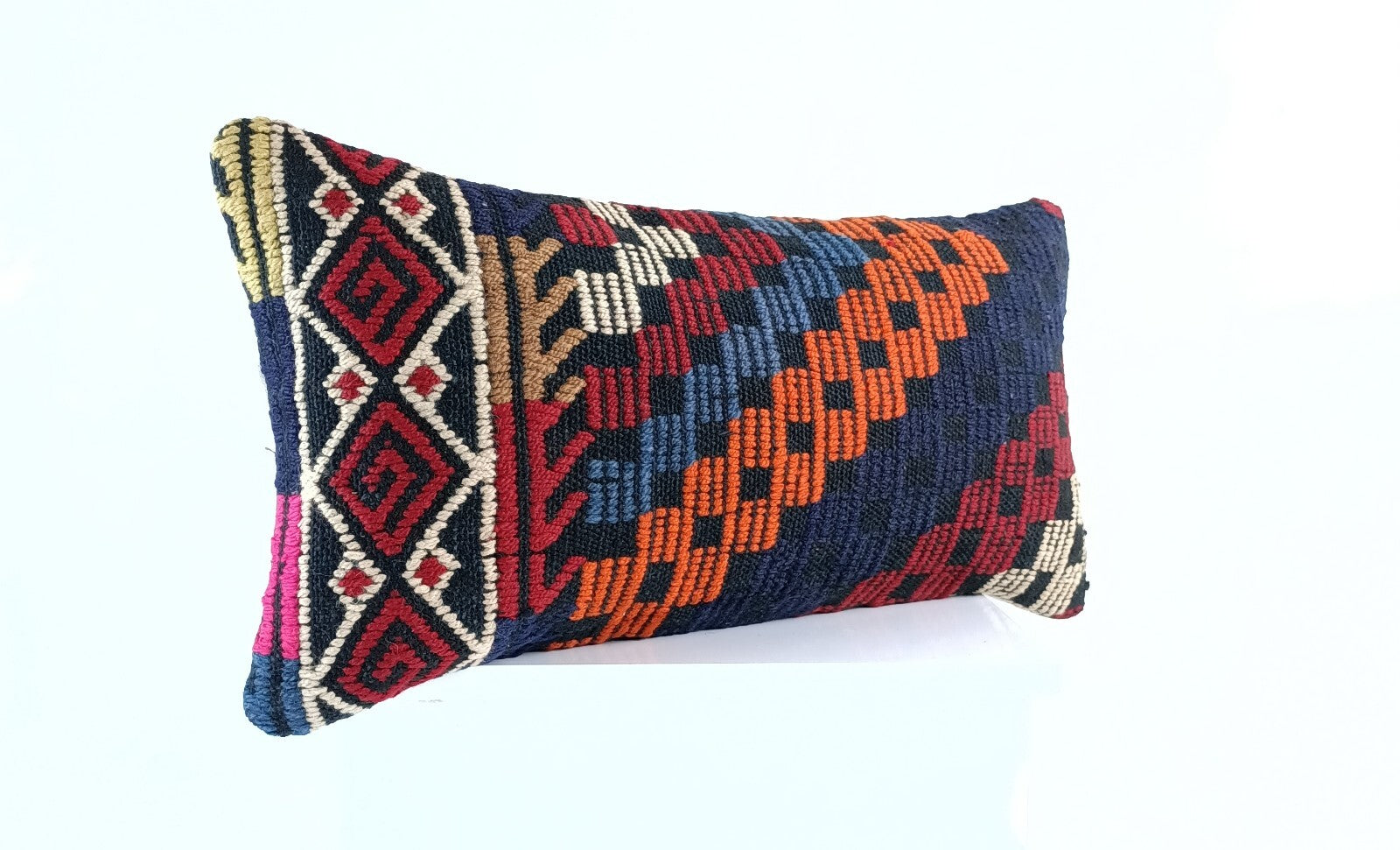 Handmade Turkish Kilim Pillow Cover 12x24 Ethnic Boho Sofa Lumbar Cushion E1004