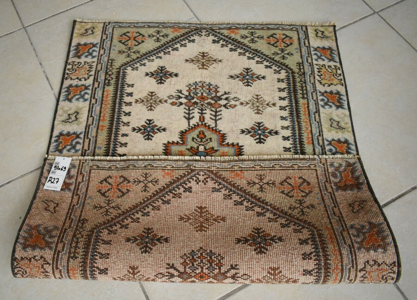 Oushak Runner 3.1x2.2 ft Handwoven Turkish Runner Vintage Runner Floor Rug R27