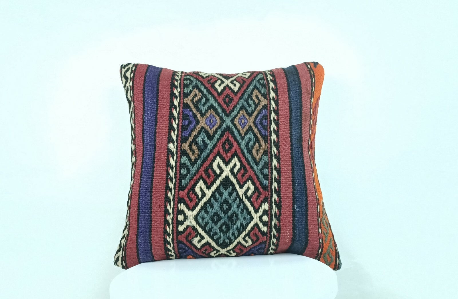 Turkish Kilim Pillow Cover 16x16 Tribal Traditional Ethnic Tribal Cushion A300