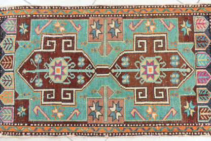 Small Turkish Runner 3.7x2 ft Vintage Runner Hallway Runner Handwoven Rug R39