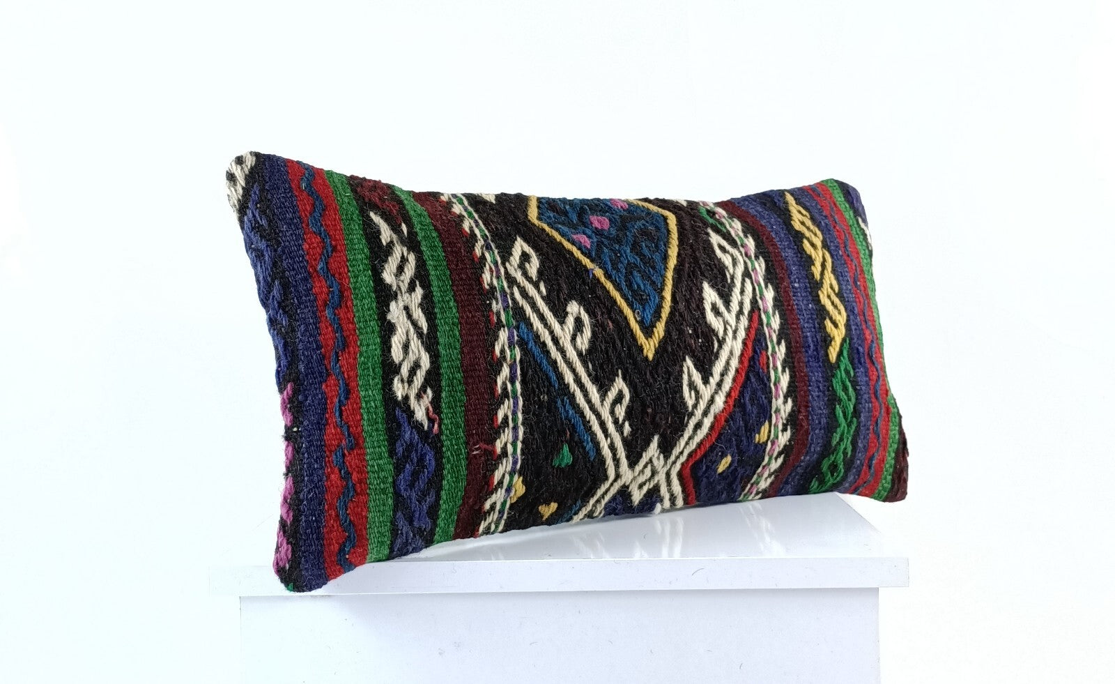 10x20 Kilim Lumbar Pillow Cover Vintage Ethnic Oushak Kilim Pillow Cover E1112