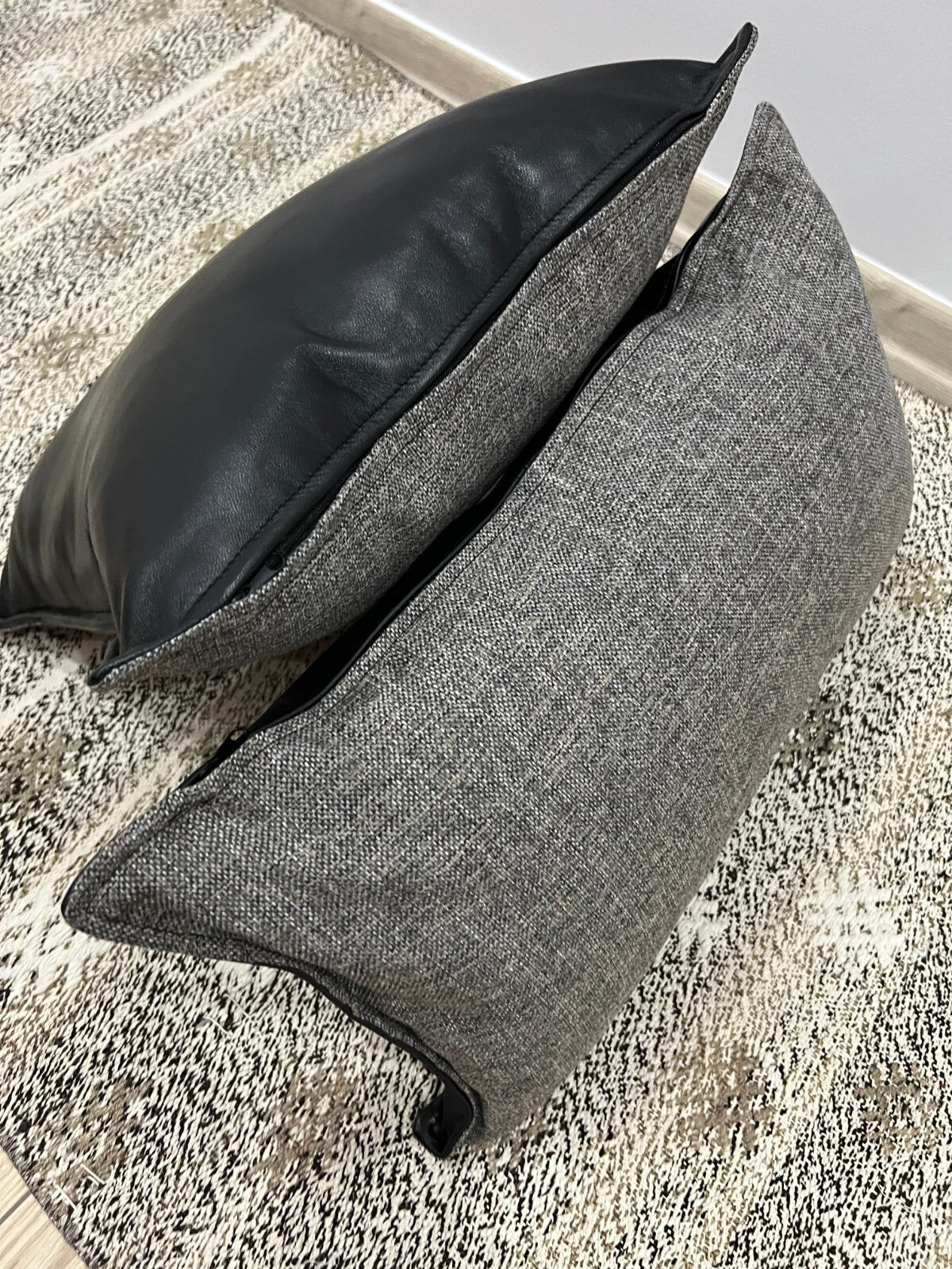 Genuine Leather Fabric Double Sided Pillow Cover Black Brown Lumbar Cushion Case