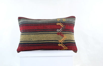 Kilim Pillow Cover 12x20 Turkish Handmade Sofa Couch Floor Lumbar Cushion E974