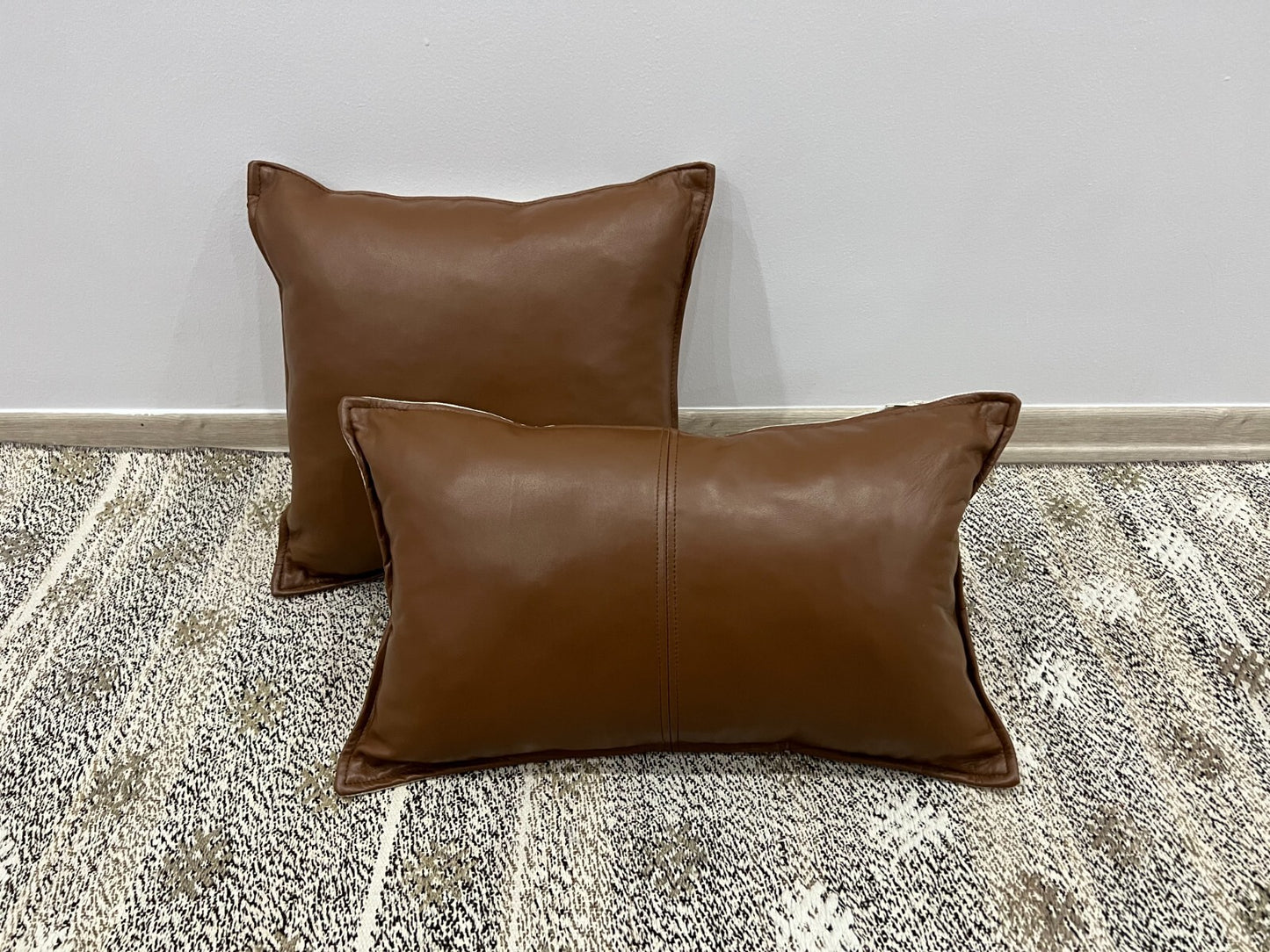 Genuine Leather Fabric Double Sided Pillow Cover Black Brown Lumbar Cushion Case