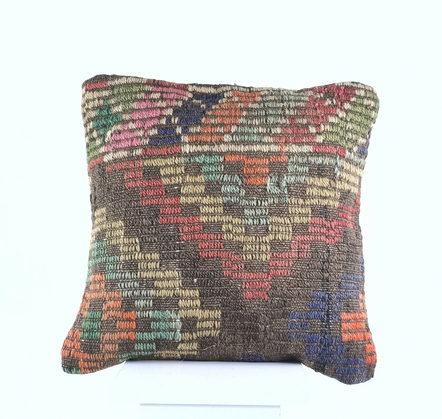  Turkish Kilim Pillow Cover 16x16 Home Decorative Wool Handmade Rug Cushion A502