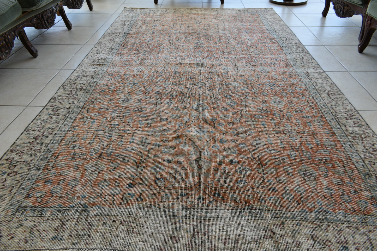 Large Turkish Rug 8.6x4.7 ft Vintage Rug Faded Oushak Rug Living Room Carpet B24