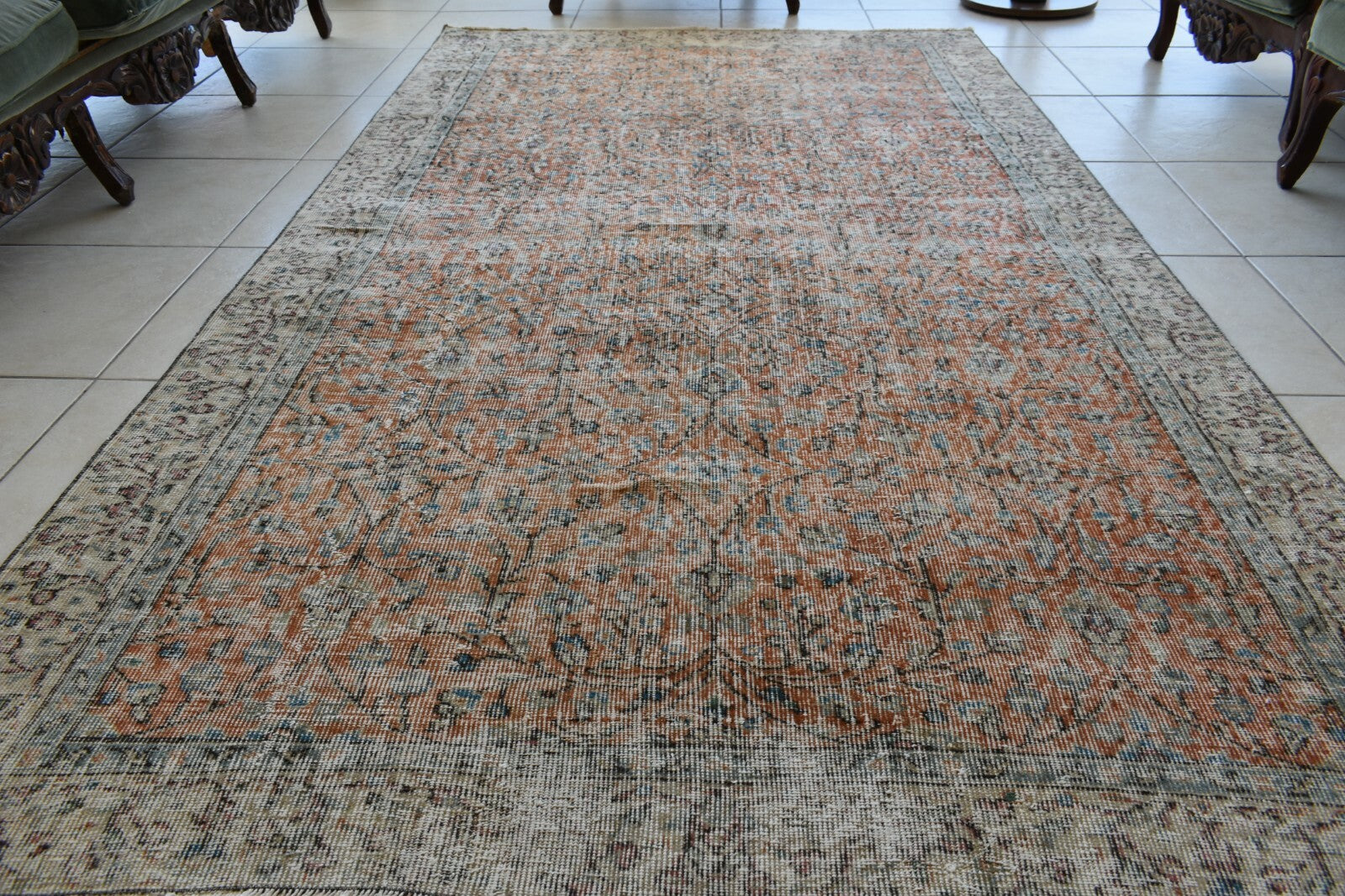 Large Turkish Rug 8.6x4.7 ft Vintage Rug Faded Oushak Rug Living Room Carpet B24