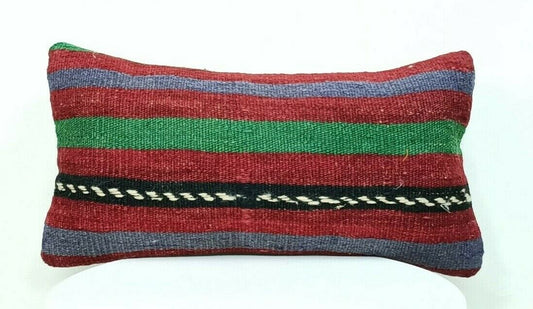 8x16 Handmade Turkish Kilim Pillow Cover Ethnic Tribal Kilim Lumbar Cushion E359