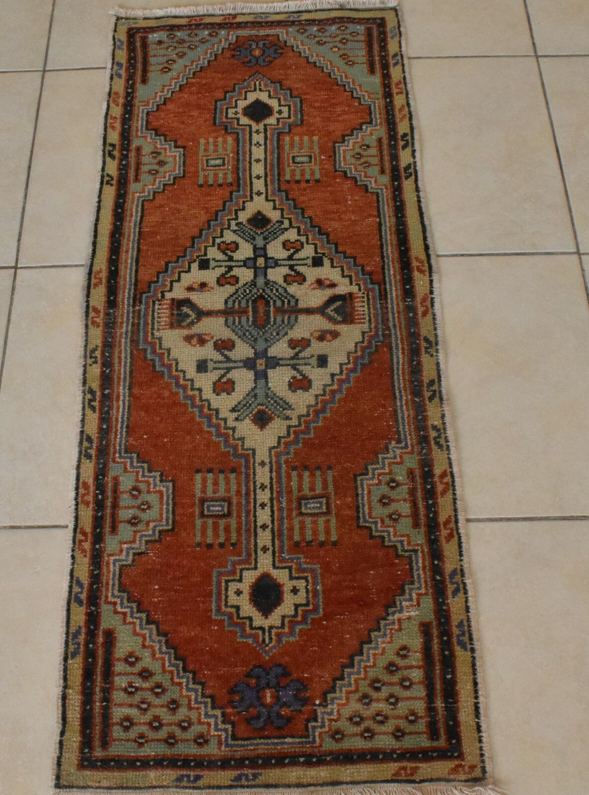 Oushak Small Rug 1.7 x 4.4 ft Handknotted Entryway Hallway Wool Runner C52