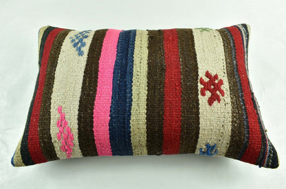 Kilim Pillow Cover 16x24 Tribal Vintage Turkish Carpet Lumbar Pillow Cover 3110
