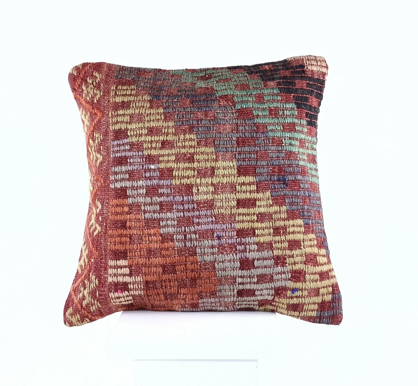 Turkish Handmade Kilim Pillow Cover 16x16 Home Decorative Wool Throw Lumbar A617