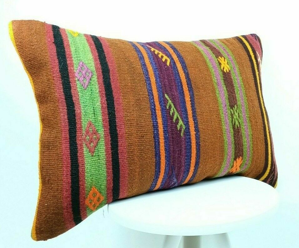 Kilim Lumbar Pillow Handknotted Oushak Rug Oriental Bohemian Ethinc Cushion E511
