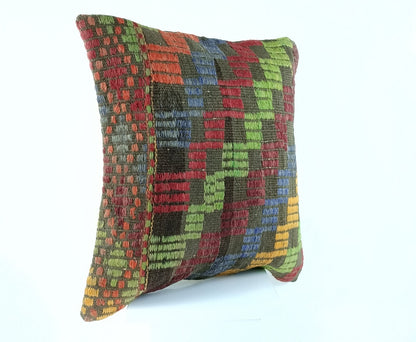 18"x18" Kilim Pillow Cover  Handmade Turkish Vintage Cushion Tribal Lumbar 2355