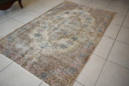 Vintage Oushak Rug 6.3x3.7 ft Turkish Floor Rug Faded Area Rug Oriental Rug U01