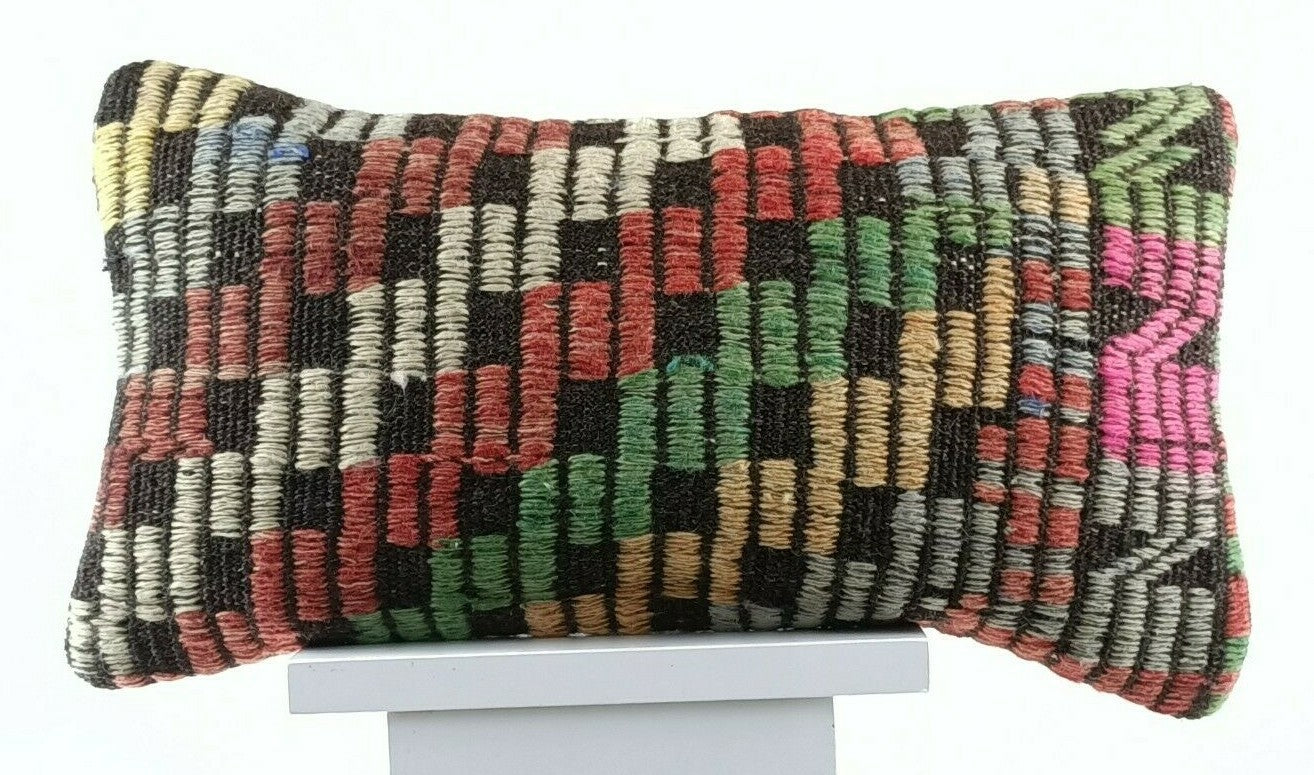 8"x16" Kilim Pillow Cover Handwoven Turkish Rug Traditional Oriental Lumbar E732
