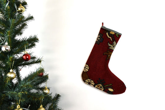 Kilim Christmas Stocking Vintage Rug Stocking Ethnic Decorative Xmas Socks S756