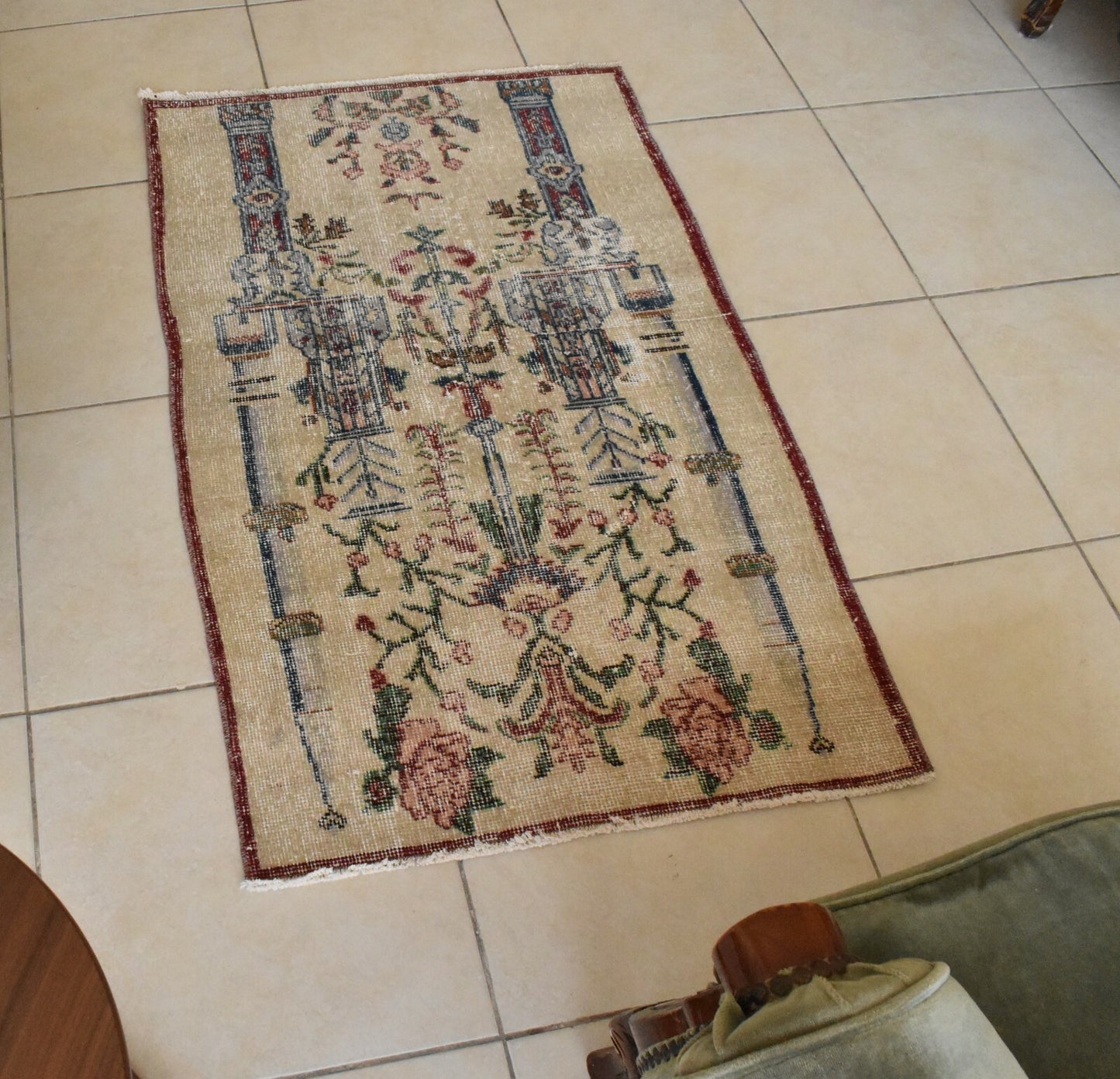 Accent Handmade Carpet 2.5x4 ft Distressed Rug Vintage Oushak Muted Runner C36