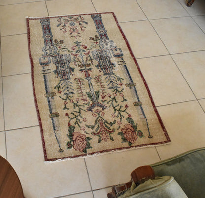 Accent Handmade Carpet 2.5x4 ft Distressed Rug Vintage Oushak Muted Runner C36