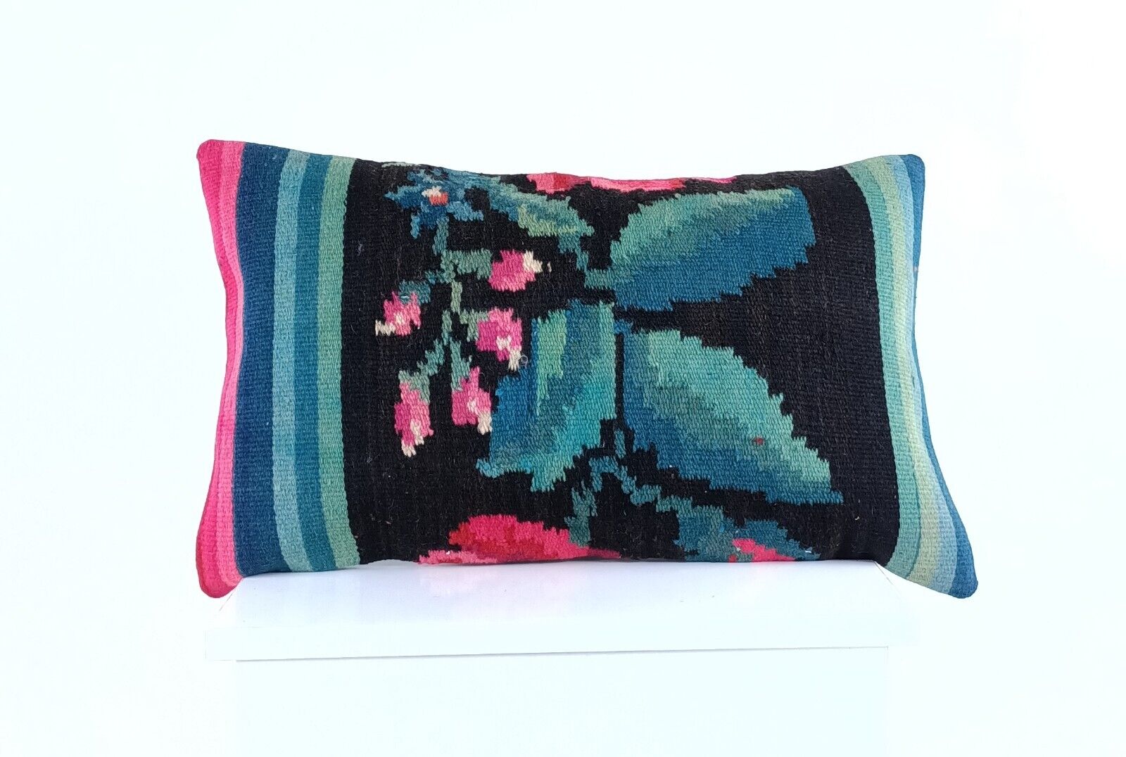 Kilim Pillow Cover 12x20 Handmade Turkish Rug Boho Ethnic Lumbar Cushion 2059