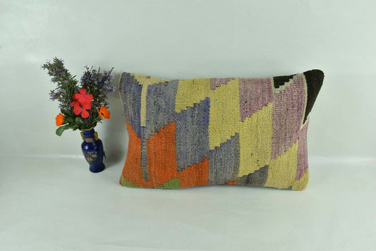 Kilim Pillow Cover 12x20 Turkish Handmade Sofa Couch Floor Lumbar Cushion A1778