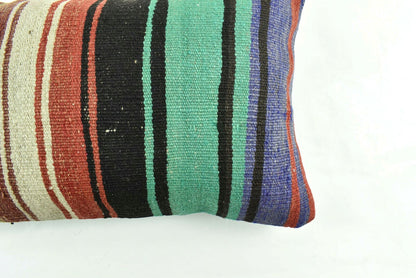 Kilim Pillow Cover 12x20 Turkish Handmade Vintage Couch Lumbar Cushion  A1864
