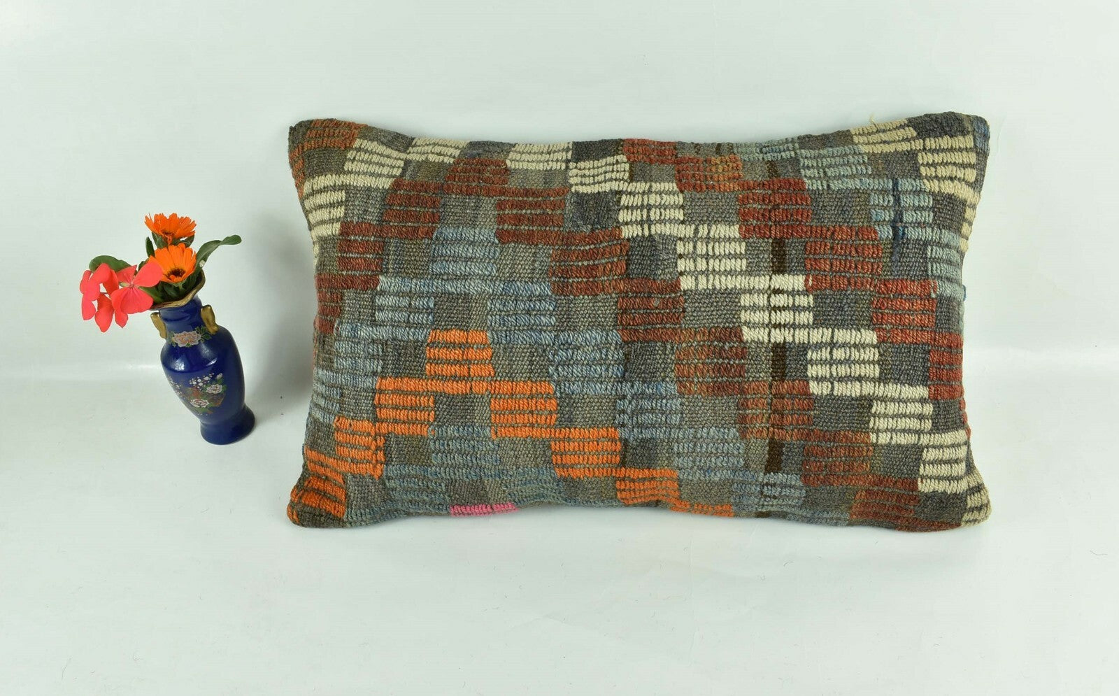 Kilim Pillow Cover 12x20 Turkish Handmade Vintage Couch Lumbar Cushion  A1854