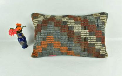 Kilim Pillow Cover 12x20 Turkish Handmade Vintage Couch Lumbar Cushion  A1854