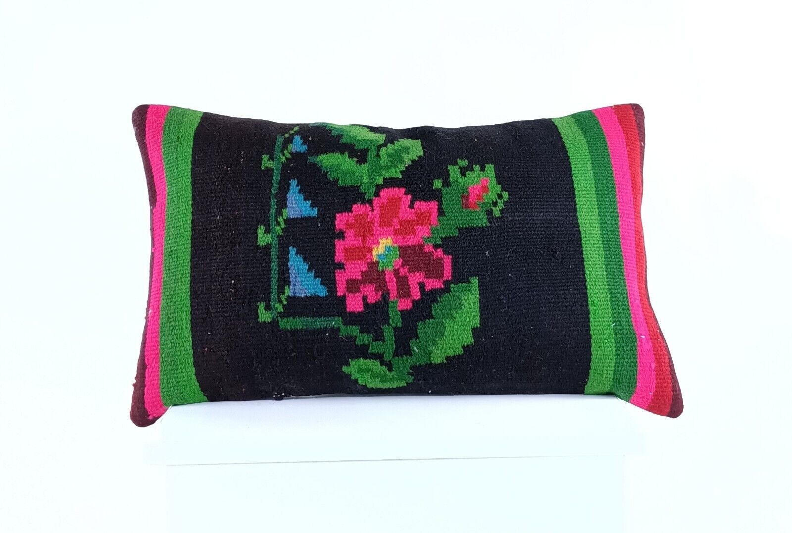 Kilim Pillow Cover 12x20 Handmade Turkish Rug Boho Ethnic Lumbar Cushion 2031