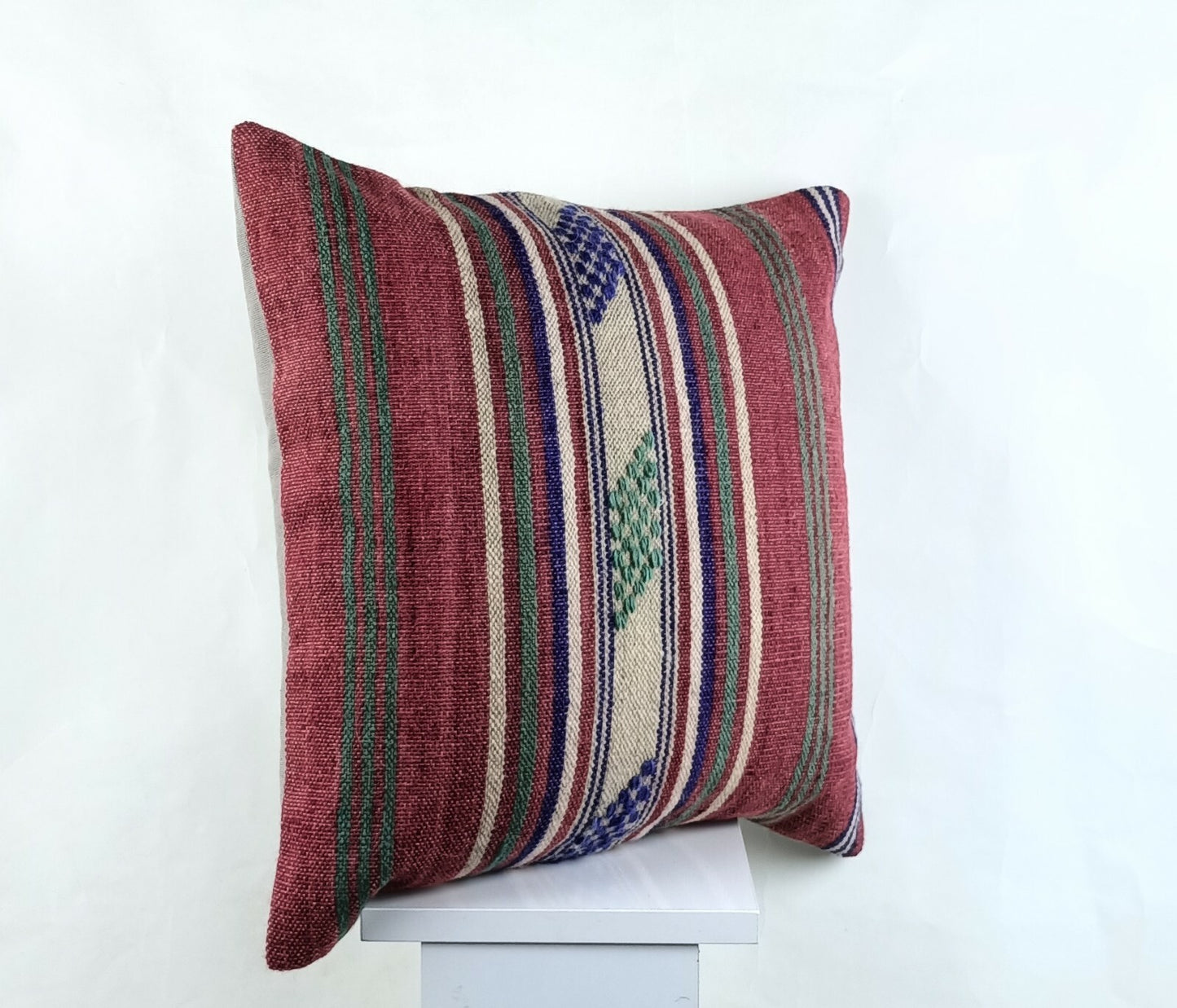 Kilim Pillow Cover 18x18 Handmade Turkish Ethnic Vintage Lumbar Cushion A1420