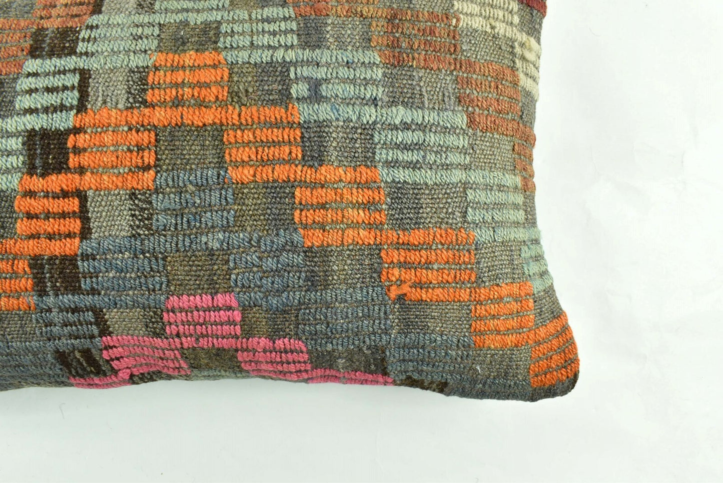 Kilim Pillow Cover 12x20 Turkish Handmade Vintage Couch Lumbar Cushion  A1862