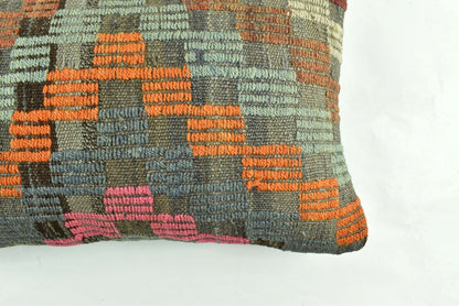 Kilim Pillow Cover 12x20 Turkish Handmade Vintage Couch Lumbar Cushion  A1862