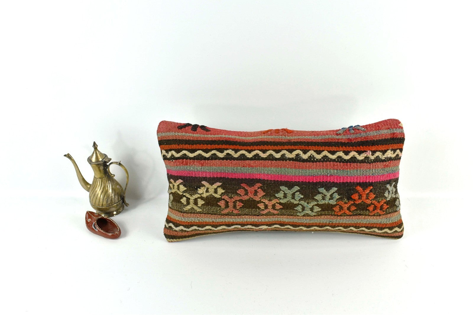 10x20 Kilim Lumbar Pillow Cover Vintage Ethnic Oushak Kilim Pillow Cover 3355