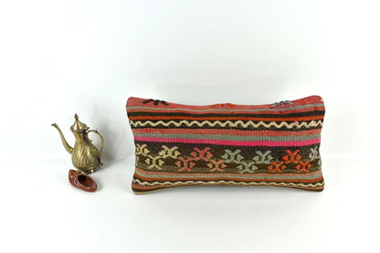 10x20 Kilim Lumbar Pillow Cover Vintage Ethnic Oushak Kilim Pillow Cover 3355