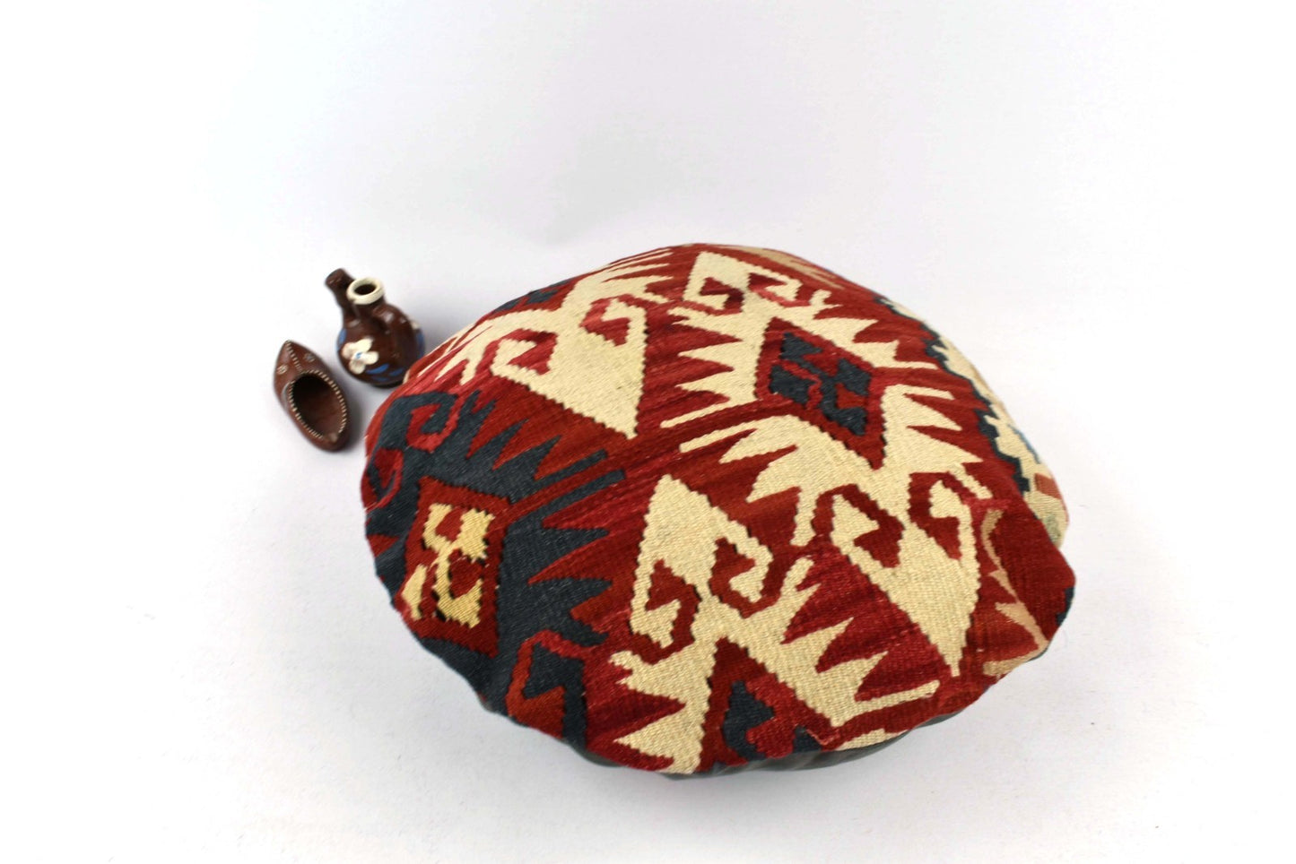Kilim Round Pillow Cover 18" in Tribal Vintage Turkish Carpet Round Cushion 4956